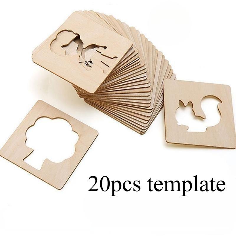20 Stück Ausgeschnittenes Holz-Malvorlagen-Set, Zeichenwerkzeuge, Spielzeug, Kreatives Graffiti-DIY-Set für Kinder