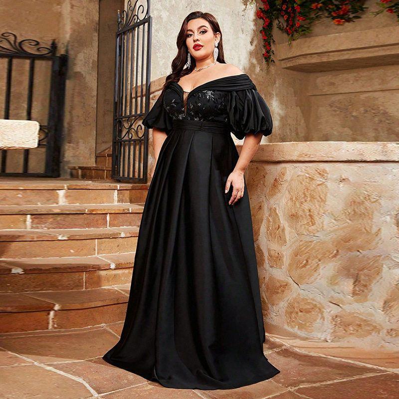 Black Evening Dress for Women, New Style for Graduation Party, Elegant and Sexy Off-The-Shoulder High-End Annual Meeting Host Dress