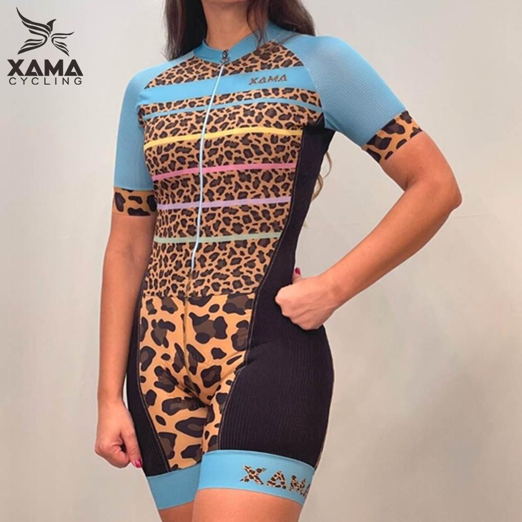 Dámský cyklistický overal Xama Cycling Sexy leopardí overal s krátkým rukávem Tri Suit Oblečení na cyklistický závod Pro velikosti 2XS-4XL
