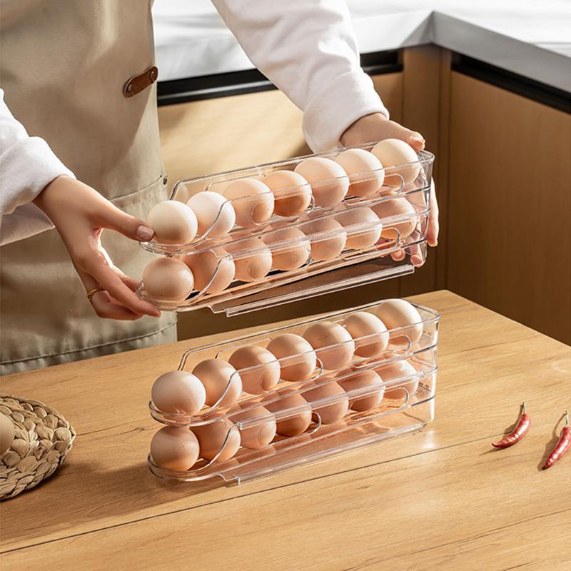1/2/3-lags eggoppbevaringsboks Automatisk rullende eggholder Stativ Stige Kjøleskap Eggdispenser Eggorganisatorholder Kjøkken