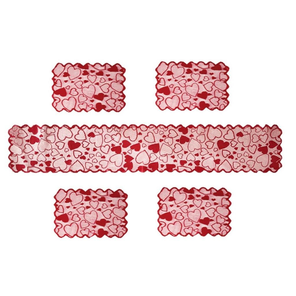 Valentine Tablecloth Table Flag Placemat Set Red Lace European American Style Party Home Decoration Festival Dinner Decorating