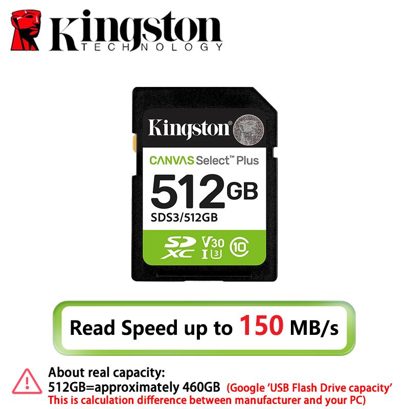 Kingston Card SD de 128GB Clasa 10 UHS-I U1 V10 Card de Memorie de 64GB 256GB 512GB Până la 150MB/s citire Card Flash SDXC Canvas Select Plus pentru Cameră 512GB