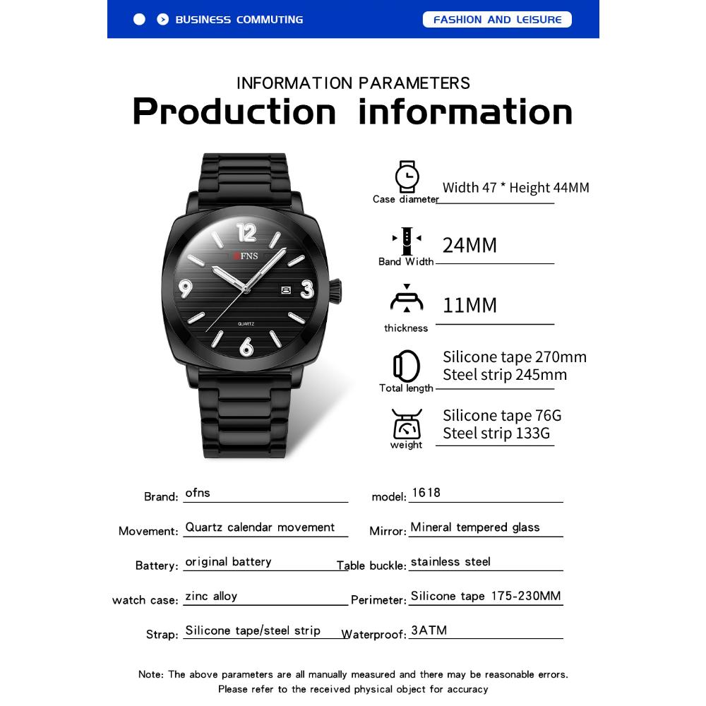 OFNS Fashionable Thin Men's Quartz Watch Waterproof Night Light Single Calendar Simple Ccasual Men's Quartz Watch