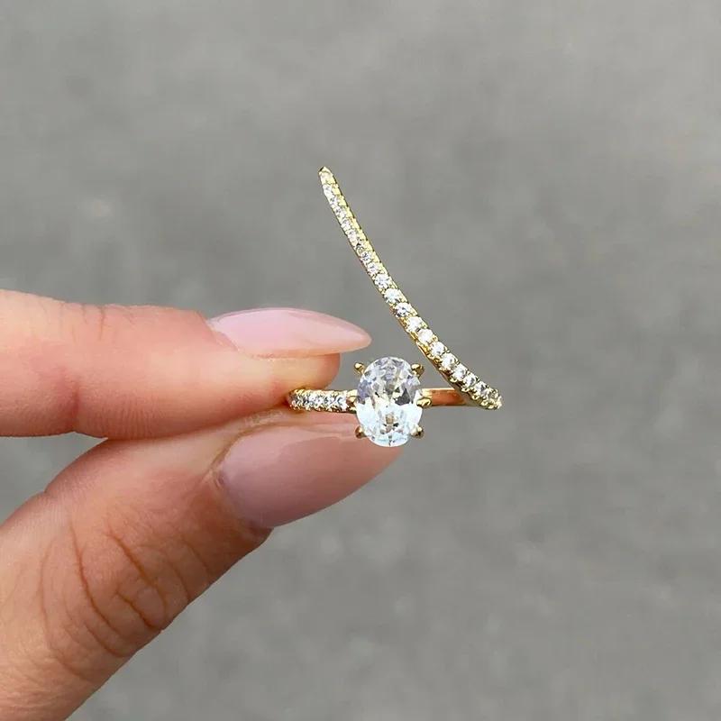 

Chic Designed Oval Cubic Zirconia Wedding Rings for Women Gold Color/Copper Color New Statement Party Zircon 10