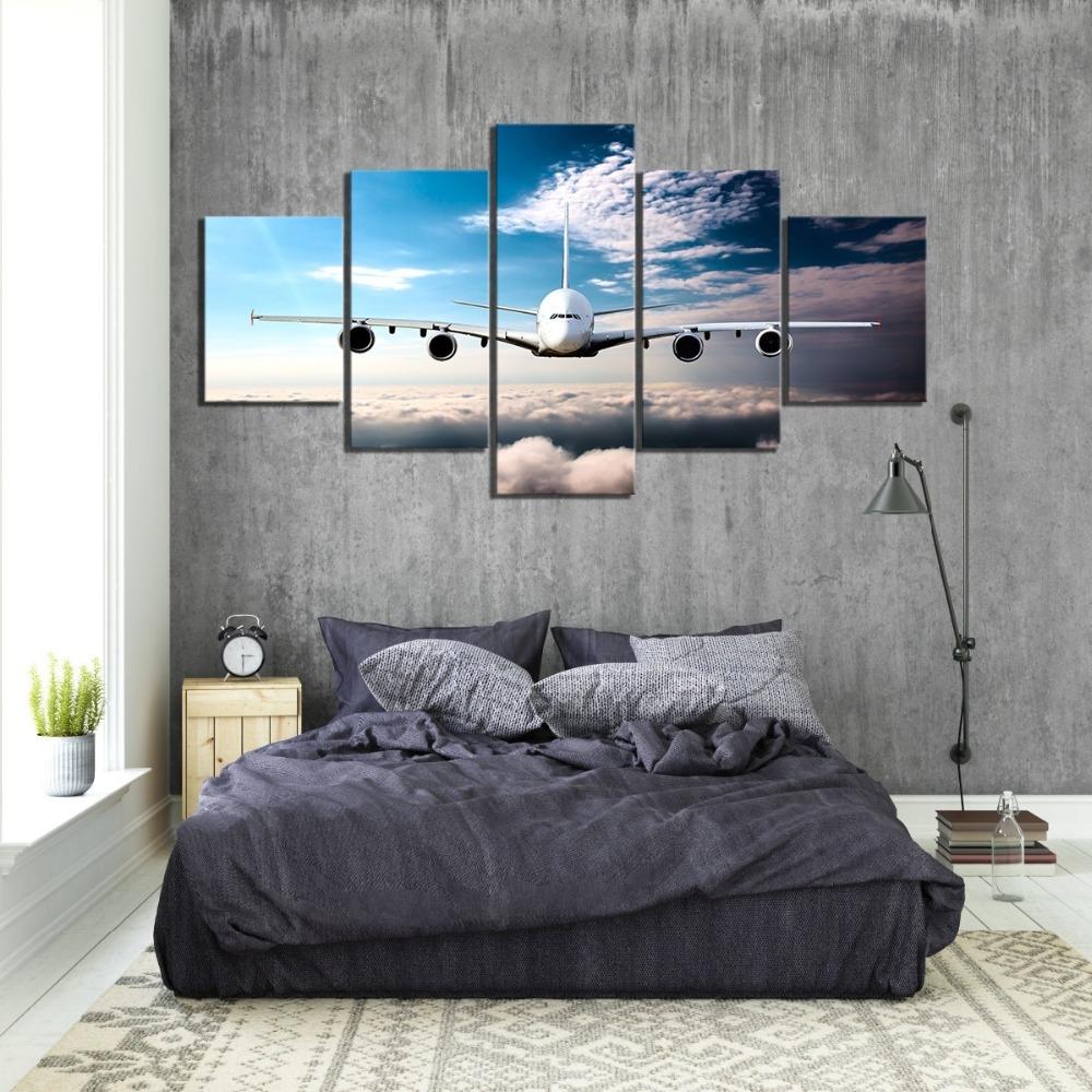 Wall Art Canvas Painting Canvas Living Room Aircraft Picture 5 Piece Print Painting Modern Decor Picture Poster Landscape No Frame