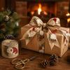 Vintage Style Christmas Ribbon 1 Roll Burlap for Gift Wrapping Tree Decor, Patterned Rustic Holiday Craft Imitation Linen Wired Fabric DIY Crafts And