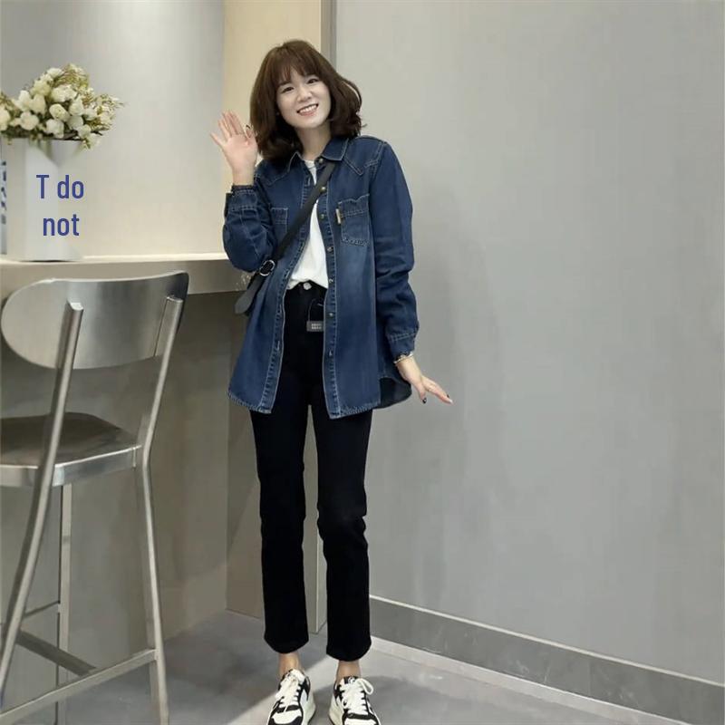 Women's Autumn Loose Denim Shirt Jacket - Casual Layered Cardigan Style