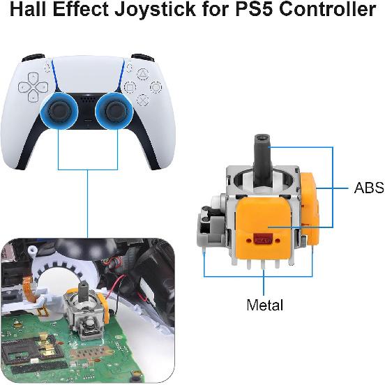 6PCS Hall Effect Joysticks for PS5 Controller, 3D Analog Sensor Wheel Thumbsticks Replacement for PlayStation 5 Controller