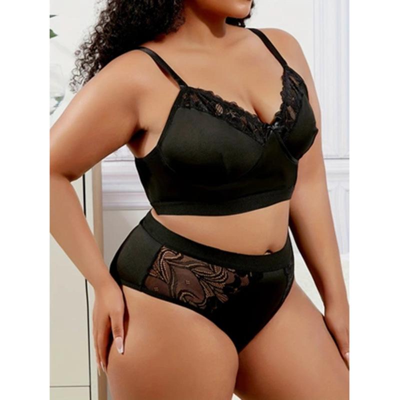 Black Thin Plus Size Sexy Lingerie Set Plus Size Bra Big Chest Small Gathered Lingerie Bra Set