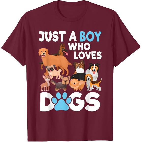 Just A Boy Who Loves Dogs Funny Dog Lover Boys Kids T-Shirt