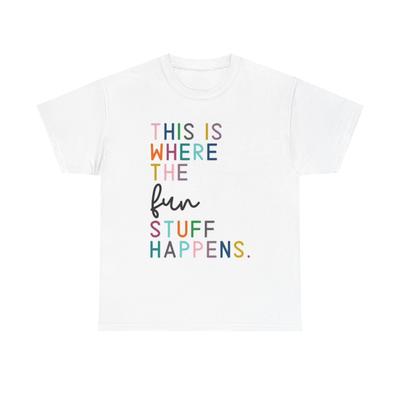Hier passiert der Spaß Grafik T-Shirt Herren Damen T-Shirts Oberteil Lustig Zuhause Unisex Schwerer Baumwoll-T-Shirt