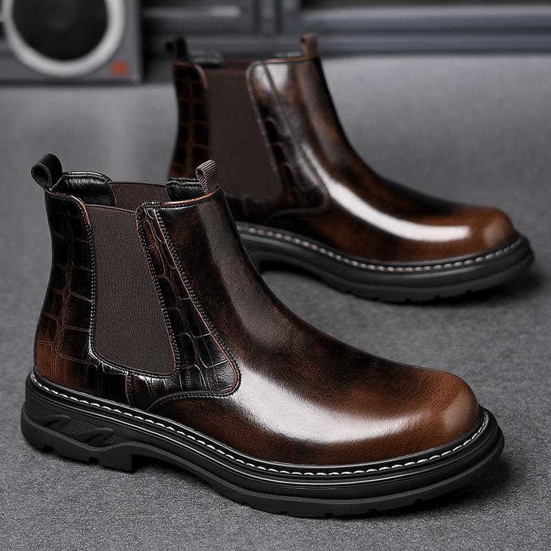 

Осенний бренд ретро британский трендовый бренд полированные высокие кожаные туфли для мужчин модные удобные ботинки челси на толстой подошве 44 коричневый
