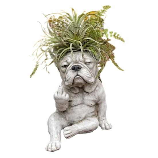 

Funny Bulldog Planter Pot Novelty Middle Finger Dog Flower Pot Cute Dog Garden Statue for Outdoor Indoor Garden Office Desk Decor
