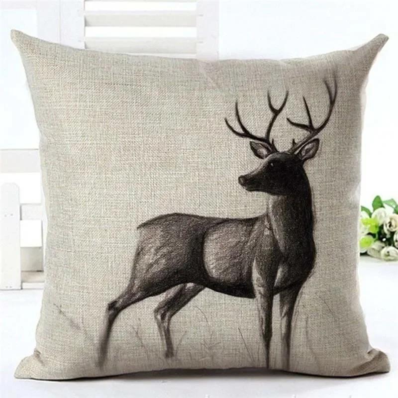 Drop Shipping Custom Elk New 24 Styles Linen Pillow Cover Geometric Deer Cushion Cover Nordic Style Home Decorative Pillow Case