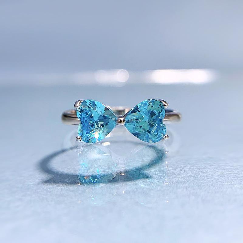 

Mijing Jewelry 2023: 925 Silver Aquamarine Heart Ring, Light Luxury INS Style. Size 7