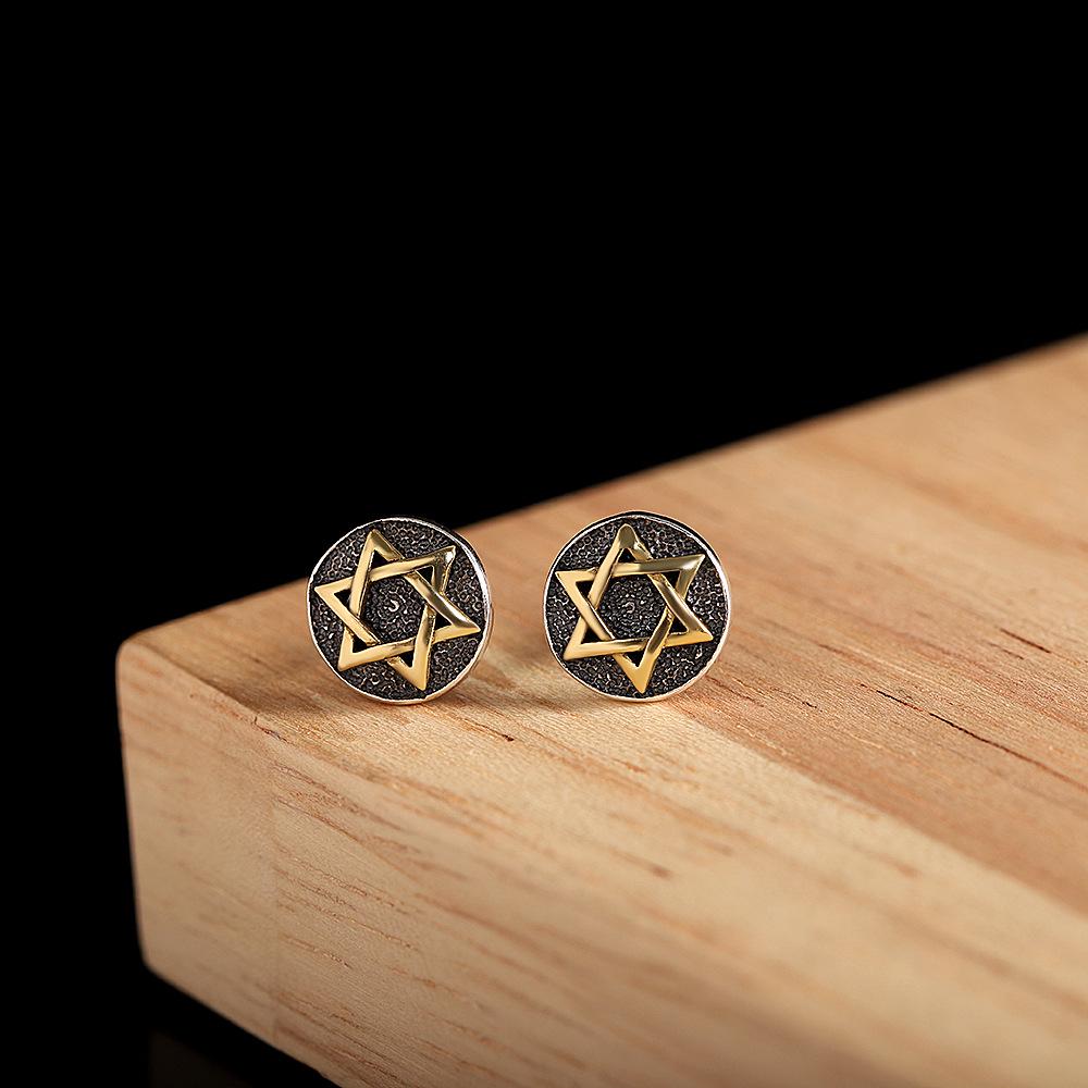 S925 Sterling Silver Vintage Six-Pointed Star Stud Earrings - Unisex, Simple & Versatile