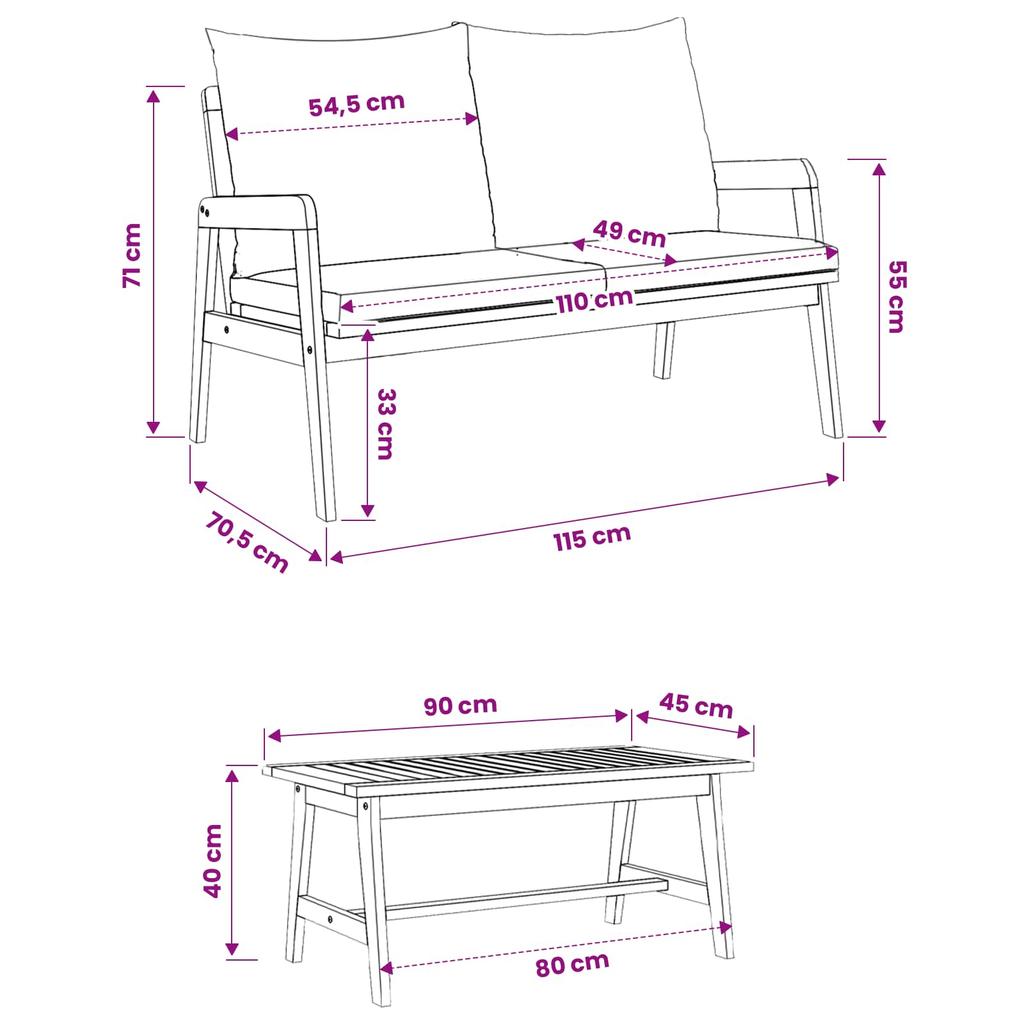 Outdoor Bistro Set with Cushions 3 pcs Brown Solid Acacia Wood