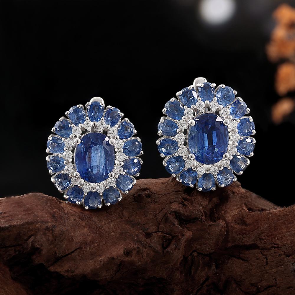 Gorgeous round design Natural Kyanite Earrings 925 sterling silver December Gemstone jewelry for women anniversary banquet gift