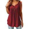 Tunica da donna con scollo a V senza maniche, con bottoni, plissettata, tinta unita, casual
