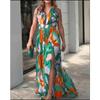 Women's V Neck Sleeveless Maxi Dress Loose Fit High Waist Elegant Chiffon Floral Print Summer Beach Tunic Sundress