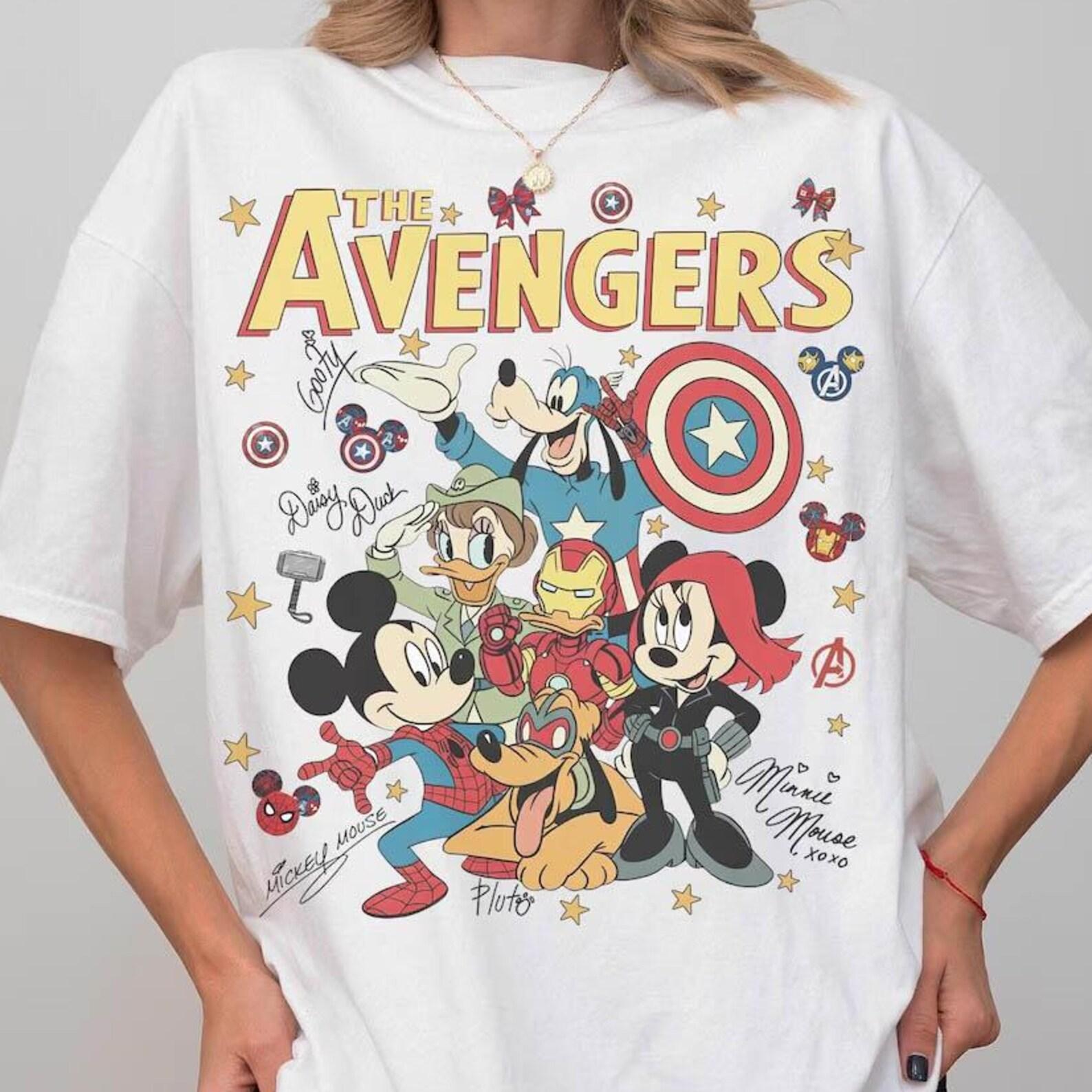 Disney Avenger Mickey and Friends Comic Poster Marvel T-Shirt, Marvel Avenger Superhero Shirt, Mickey Minnie Avengers Family Vacation Shirt 4XL