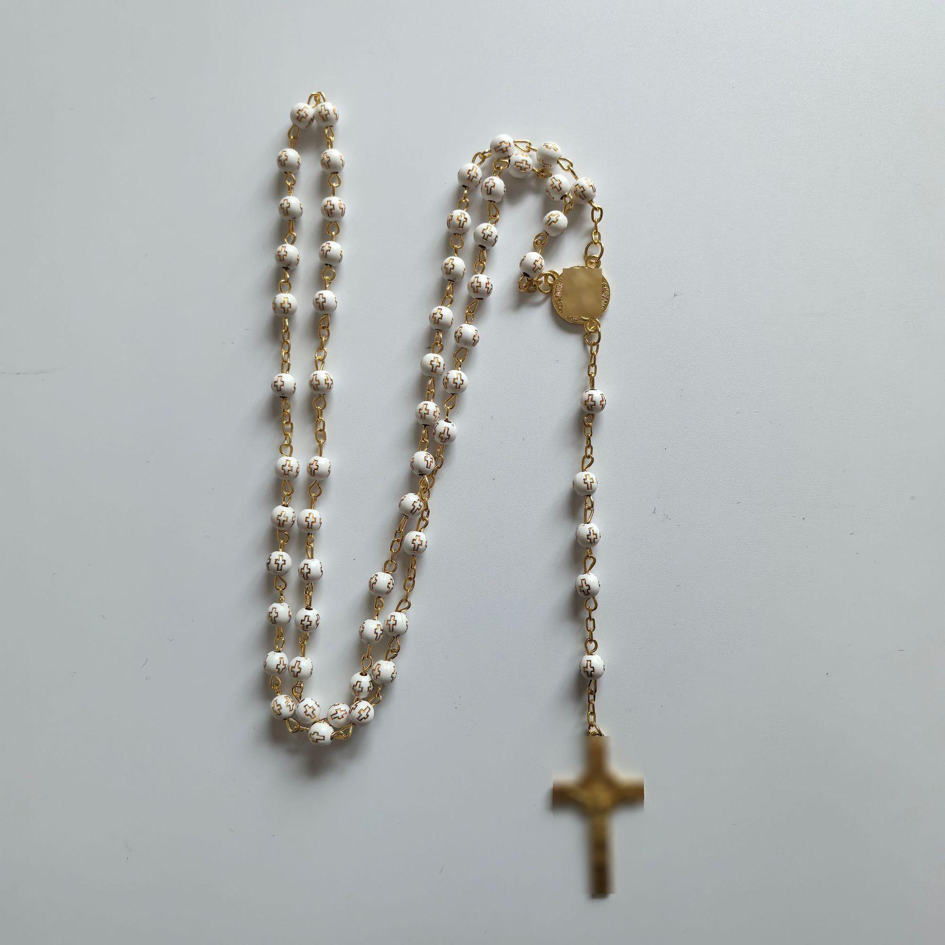 6mm Gold Foil Cross Plastic Rosary Beads - Pack of 59 Versatile Beading Accessories золотой