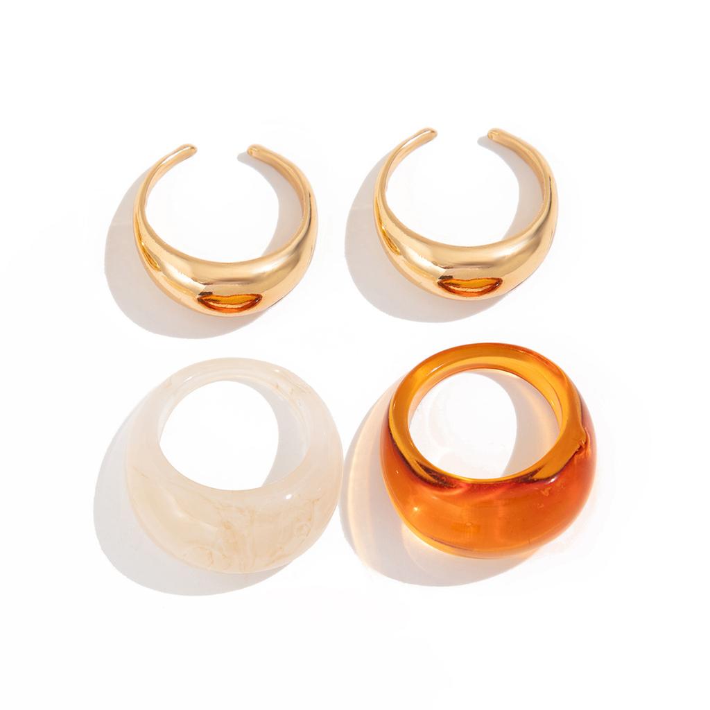 Bohemia 4Pcs/Set Vintage Smooth Colorful Resin Acrylic Round Joint Rings Open Rings for Women New Design Jewelry Gift