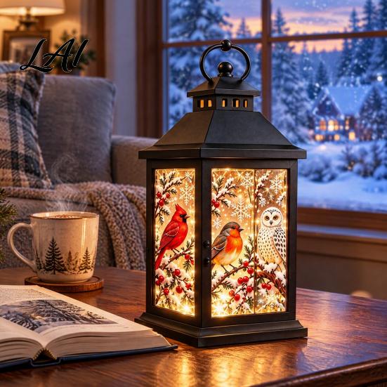 Winter Seasonal Lighting Interchangeable Crystal Lantern 4 Replaceable Holiday Scene Panels Night Light Cozy Fairy Light Lamp Theme Decorative