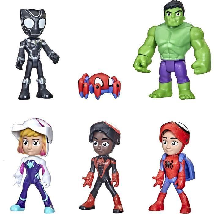 Spidey and His Amazing Friends - F1486 - Pack 6pcs Figurines articulées 10cm - Spidey, Trac-e, Ghost Spider, Morales, Hulk, Panther