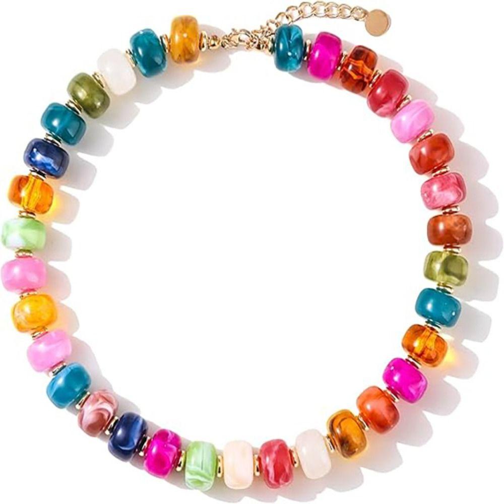 Candy Color Women Choker Large Clavicle Chain Aesthetic Beaded Necklace Jewelry Gift