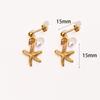 Summer Gold Stainless Steel Shell Starfish Crab Drop Earrings For Women Beach Ocean Hoop Drop Stud