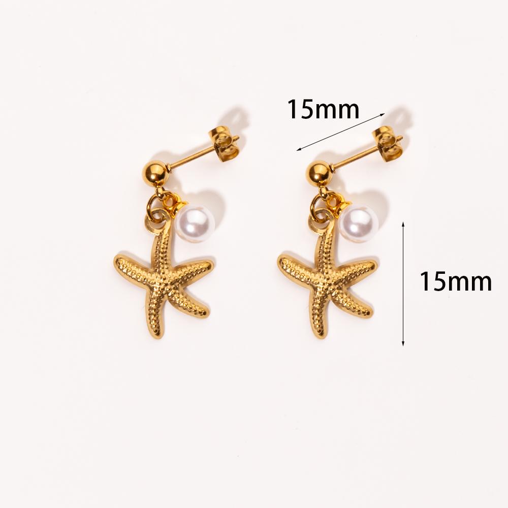 Summer Gold Stainless Steel Shell Starfish Crab Drop Earrings For Women Beach Ocean Hoop Drop Stud