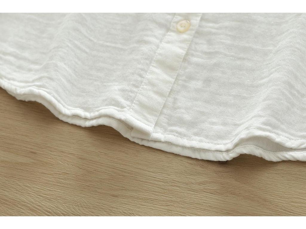 Women's Stand Collar Pure Cotton Shirt - Loose Double Layer Cotton Gauze