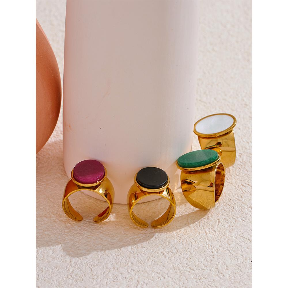 Yhpup Inel Lat din Oțel Inoxidabil Placat PVD cu Piatră Culoare Aurie Accesorii Bijuterii Modă Trendy de Vară Bijoux