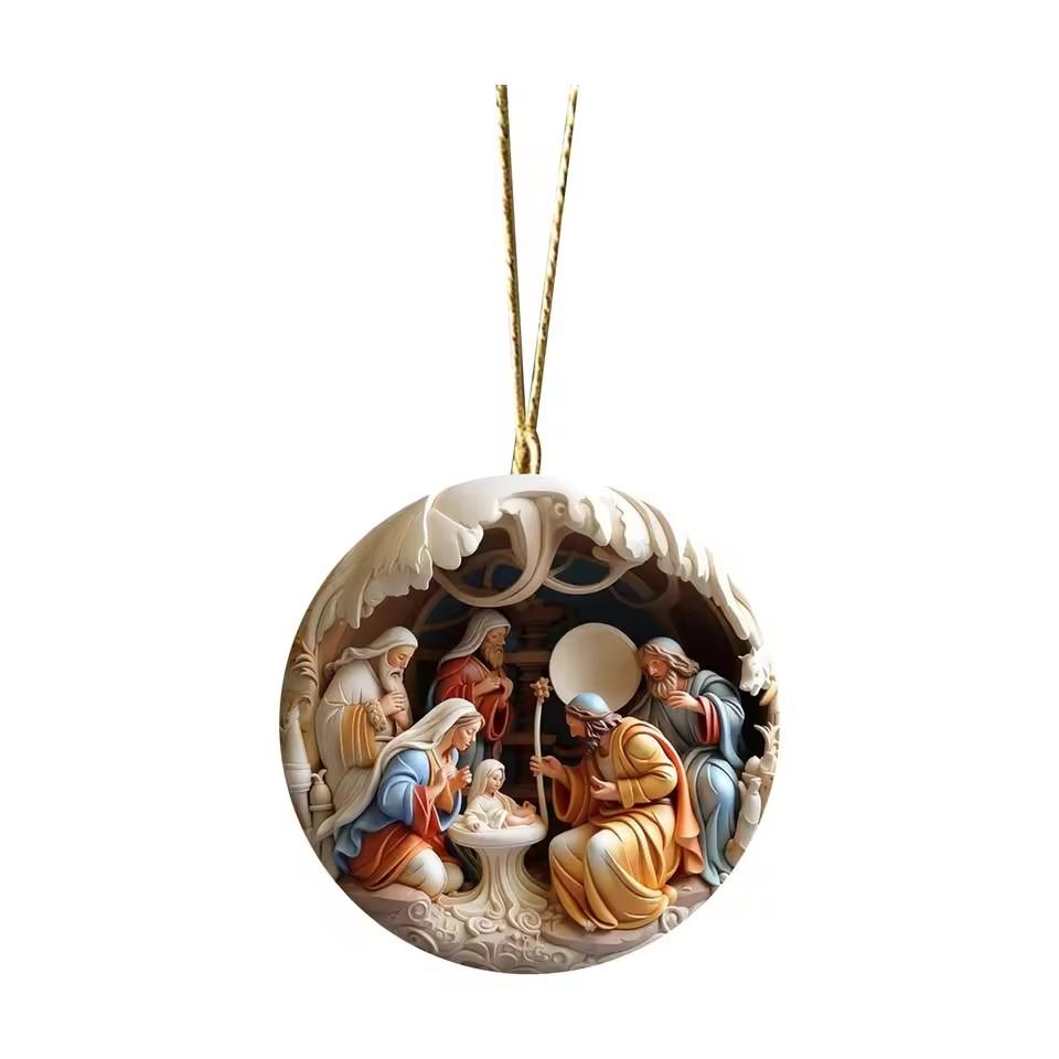 Painted Jesus Nativity Christmas Tree Pendant 2d Acrylic Keepsake Religious Ornament Creative Decoration Prayer Xmas Party