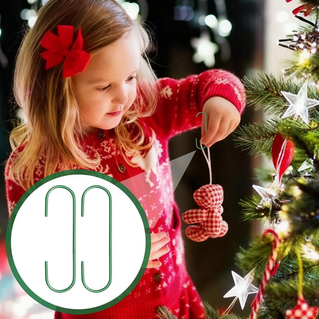 100pcs Christmas Ornament Hooks Green Metal Mini Non-Slip Hooks Ornament Hangers For Decorating Christmas Trees Wreaths