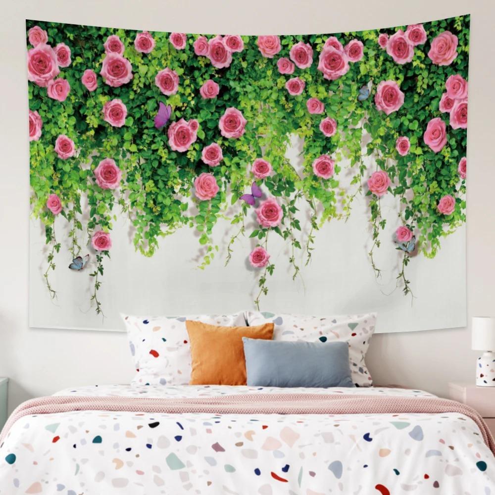 Beautiful Rose Pattern Tapestry Daisy Background Cloth Home Decoration House Living Room Wall Hanging Cloth