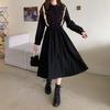 Elegant European Corduroy Long Dress for Women: Heavy-Duty, Fashionable Style for Spring, Autumn, and Winter.