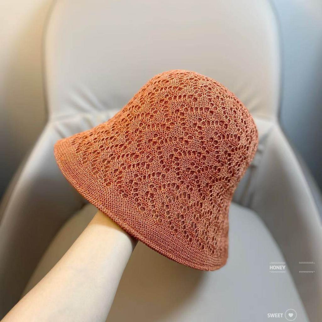 Japanese Solid Color Knitted Hollow Fisherman'S Hat Children Spring And Summer Breathable Sunshade Sunscreen Hat Basin Hat