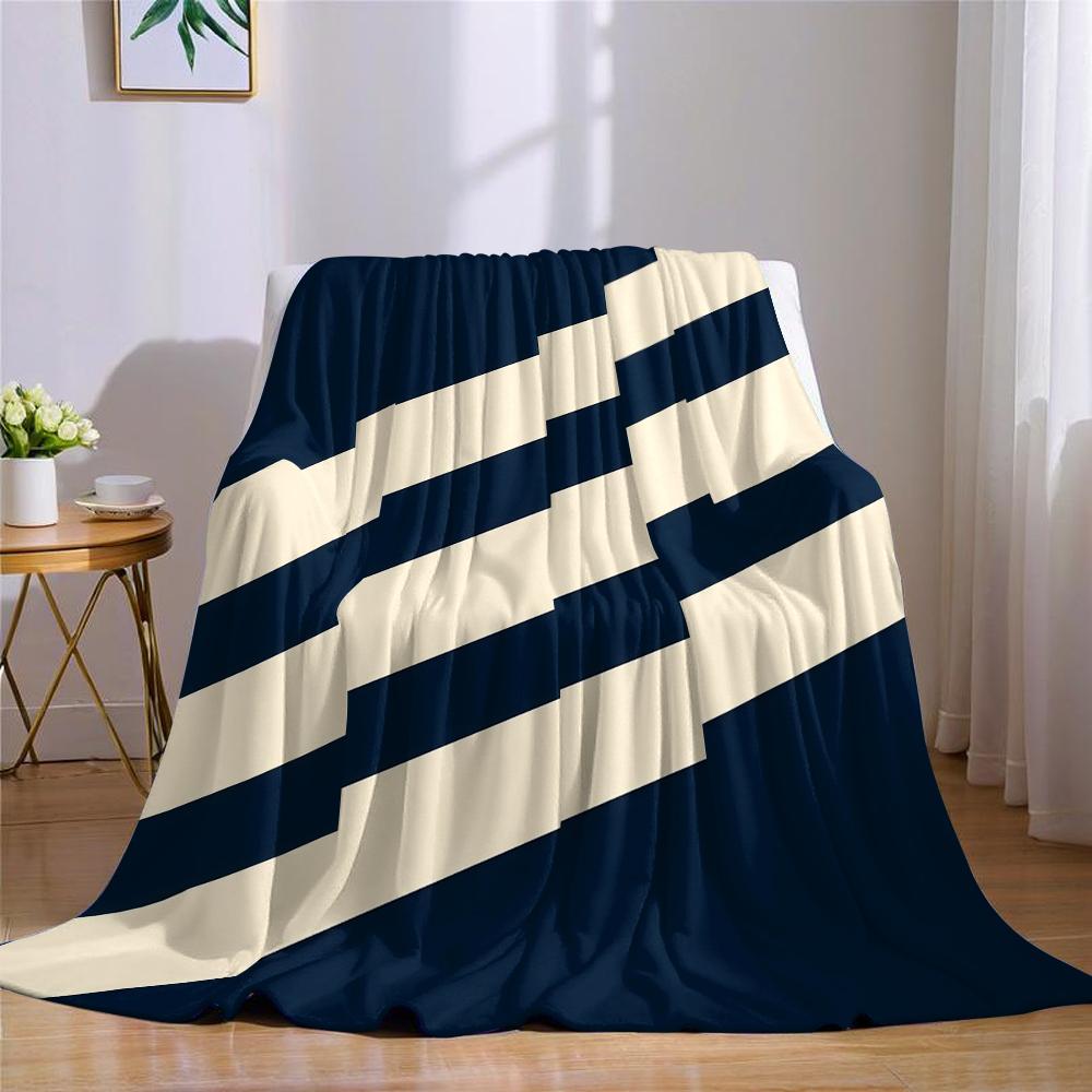 Navy Diagonal Stripe Flannel Blanket Warm Soft Halloween Christmas Couch Warm Cozy Decorative Decor Gift For All Season