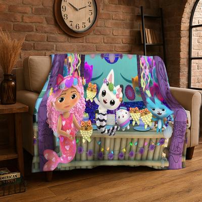 Cartoon Gabby Dollhouse Girl Flannel Blanket Soft Warm Throw Blanket for Bedroom Living Room Bed Travel Camping Picnic Kid