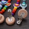 Beech Wooden Baby Pacifier Clip Handmade Cartoon Rainbow Silicone Teething Beads Infant Nipple Chain Nursing Toy Chew Gift