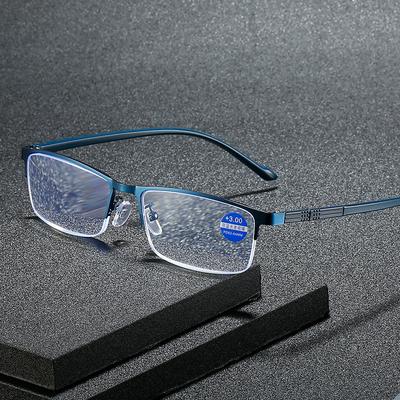 Business Anti Blue Light Reading Glasses Half Frame Elderly Presbyopic Glasses Computer Prescription Eyewear +1.0~+4.0