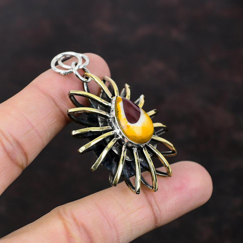 Wisiorek z mokaitu Srebro próby 925 Wisiorek z kamieniem szlachetnym Ręcznie robiona biżuteria Wisiorek platerowany 18-karatowym złotem Biżuteria w klatce Prezent dla matki Wisiorek od projektanta