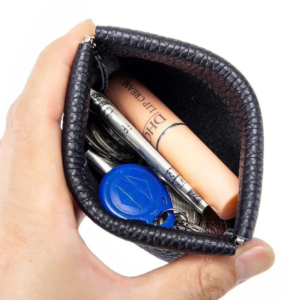 Mini Coin Purse Genuine Leather Small Coin Wallet Pebble Pattern Leather Squeeze Coin Purse Pouch Change Holder for Men & Women