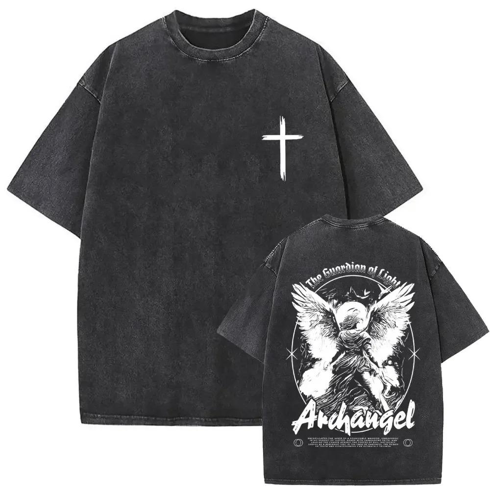 T Shirts Men Women Fashion Oversized Washed Vintage Christian Religious Jesus Face Graphic T-shirts Male Retro Rock