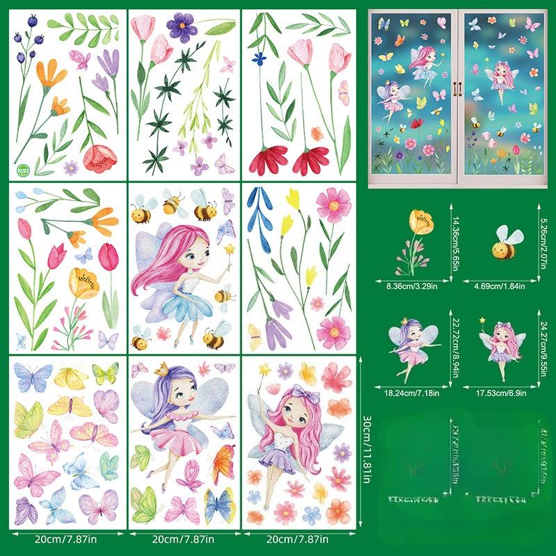 Cartoon Cute Spring Flowers Indoor Bedroom Living Room Background Wall Decoration PVC Electrostatic Stickers Window Glass Stickers