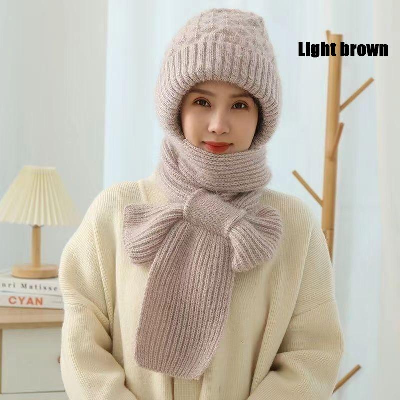 Womens Winter Double Warm Knitted Hat Padded Thickened Hat Scarf One Knitting Net Red Explosion Models Wind and Snow Beanies