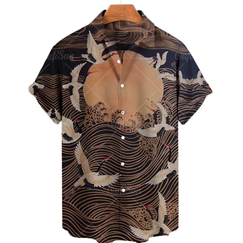 Men's Bird Costumes Hawaii Vacation Vintage Shirt For Men 3D Floral Casual Pattern High Quality Luxury Dazn Clothes Blouse Tops