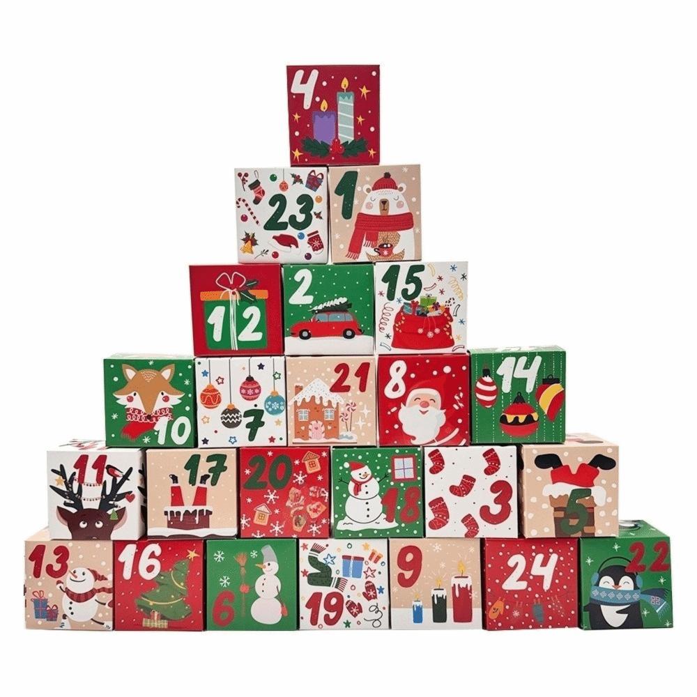 24pcs Mini Advent Calendar Boxes Vintage Xmas Numbered Decorative Boxes Festival Decor